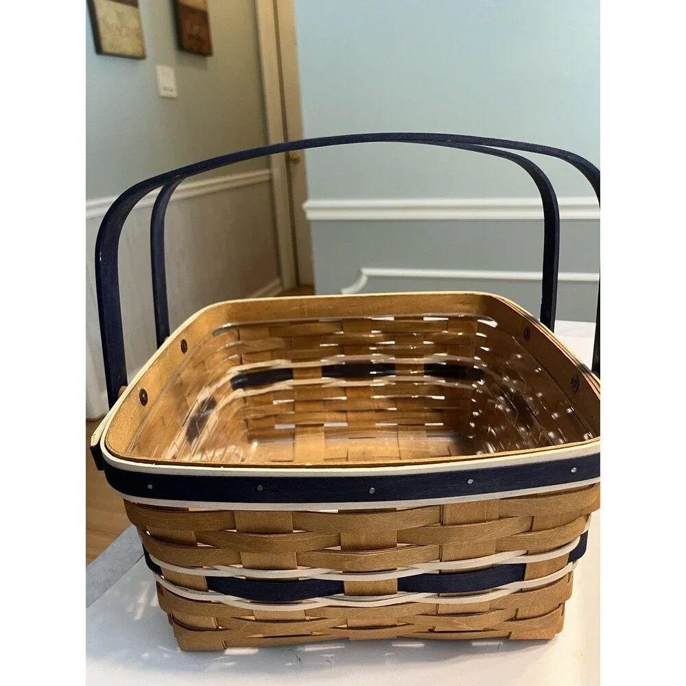 Longaberger Penn State Cake Basket Protector Riser Lid Blue Double Swing Handles